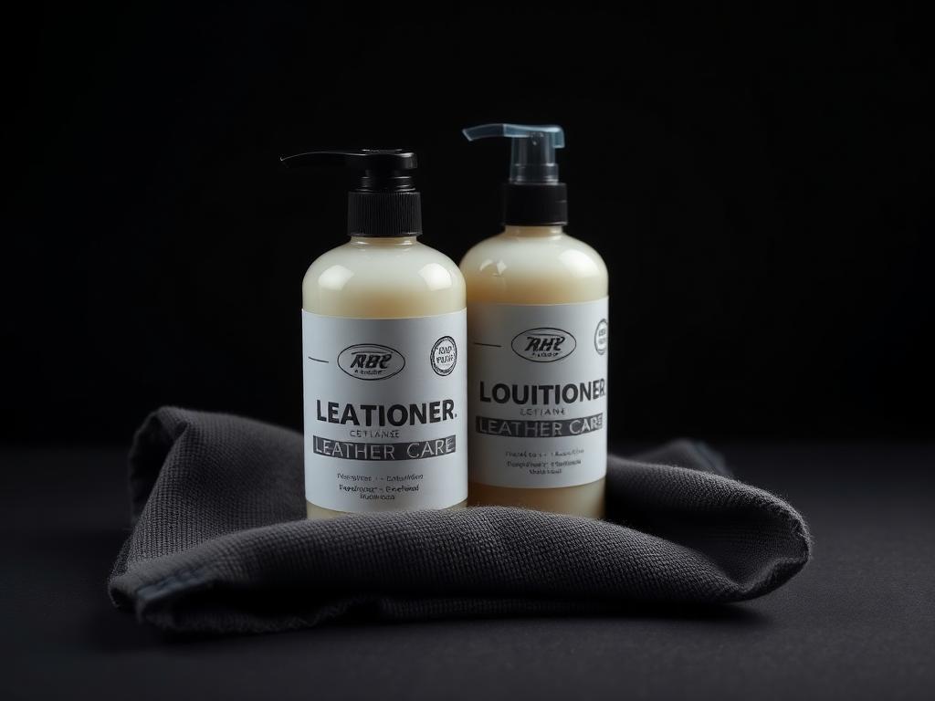 Leather cleaner and conditioner bottles with microfibre cloth