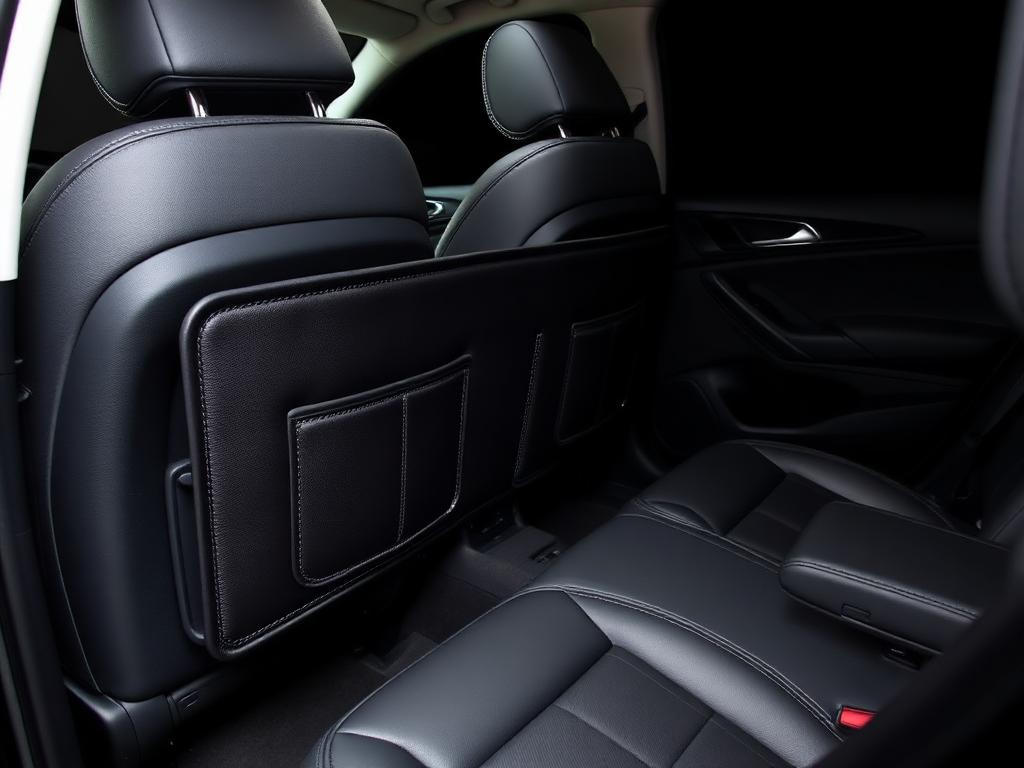 Leather seat gap organizer filling the space between car seats