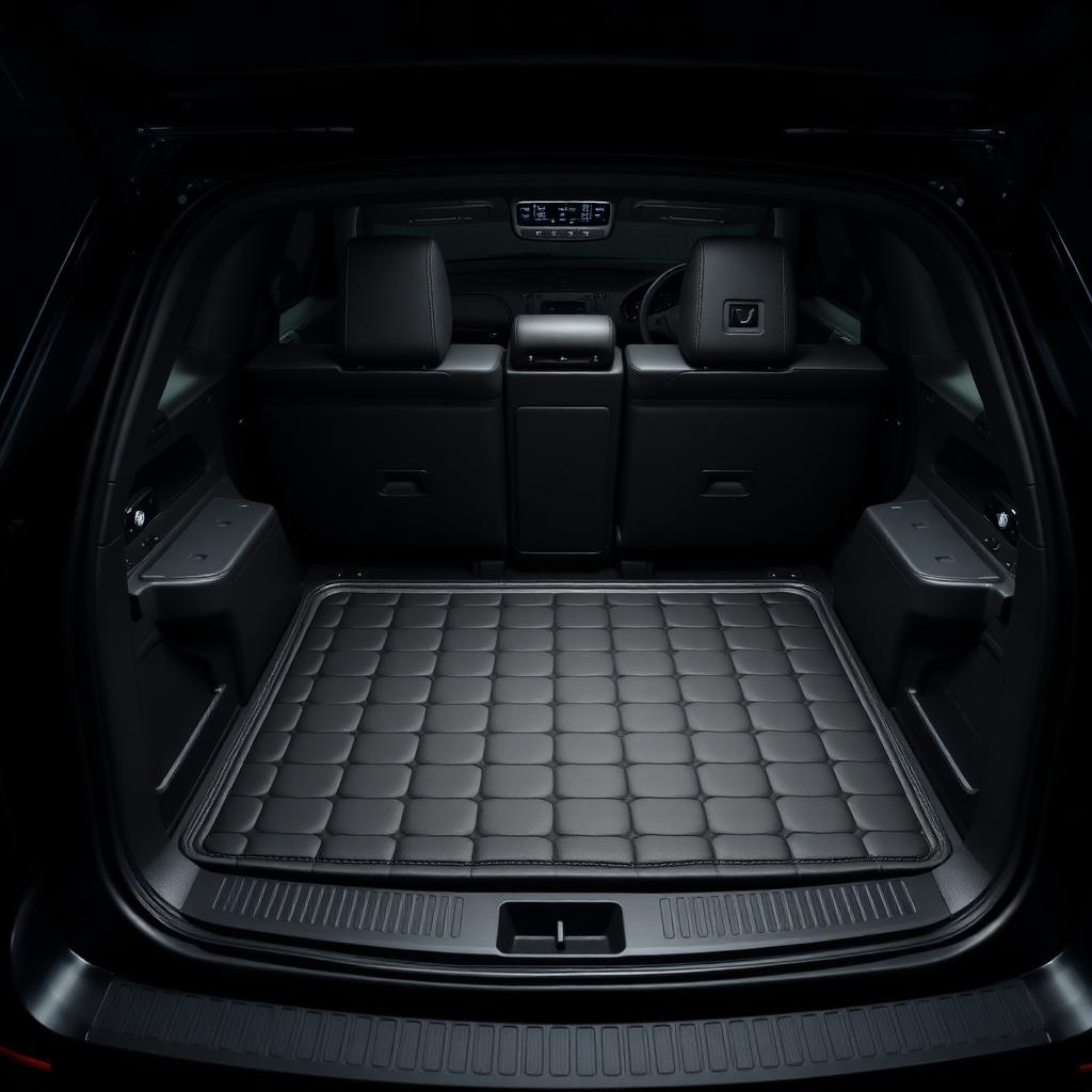 Custom leather cargo trunk liner fitted in an SUV boot