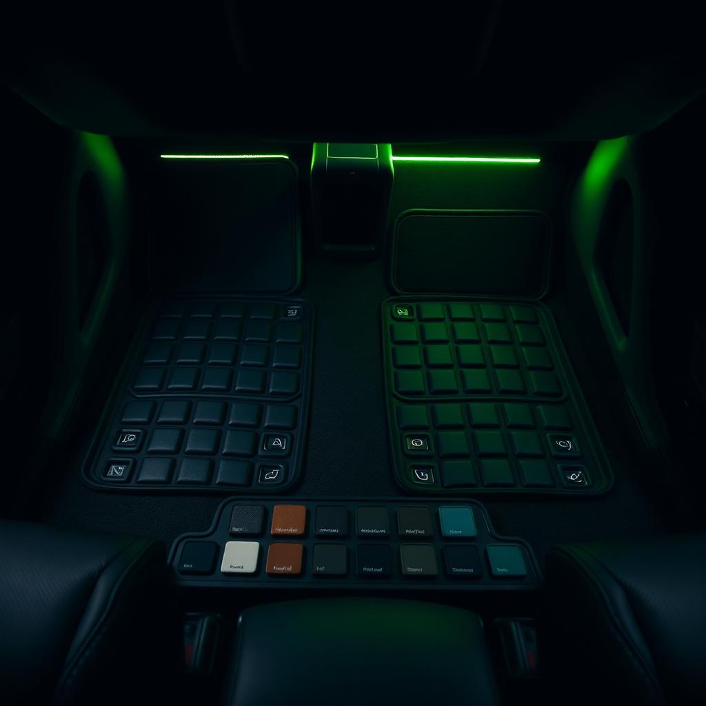 Custom car floor mats with color and material swatches