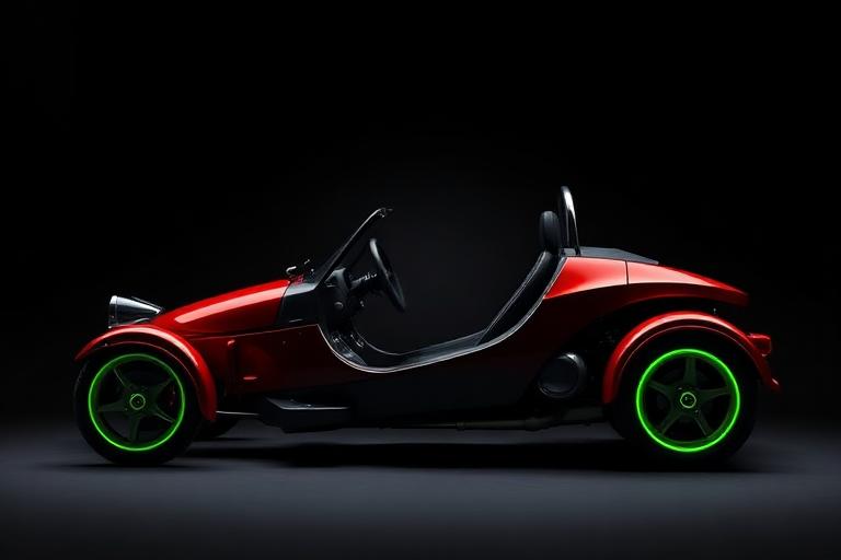 Retro three-wheeled Vanderhall side profile