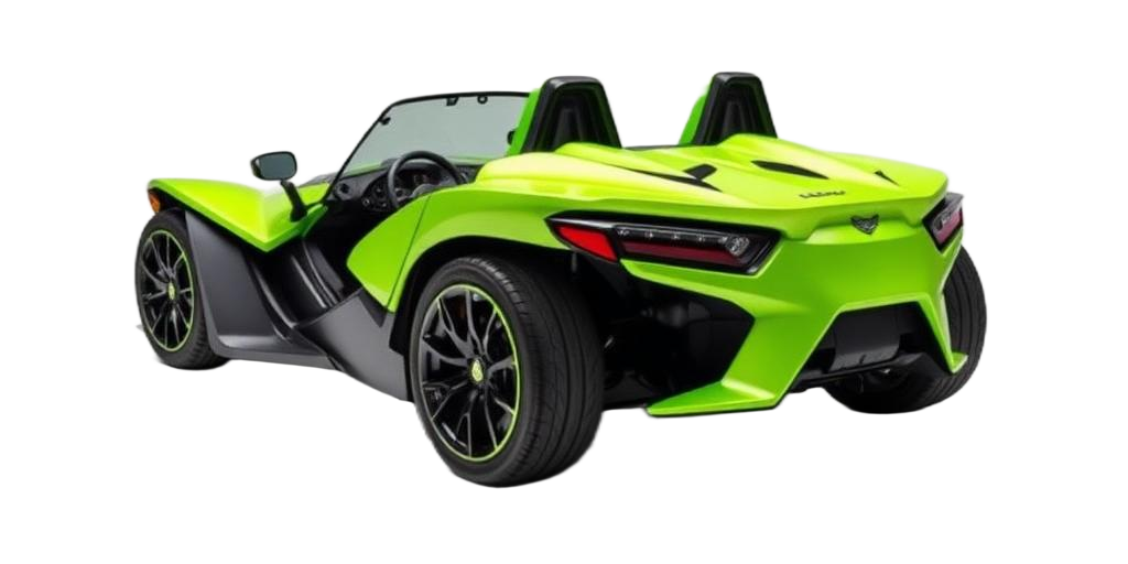 Green Polaris Slingshot three-wheel vehicle